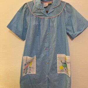 Zip Wrap‎ Snap 70s Themed Womens Housecoat Robe Duster M Short Sleeve Pockets